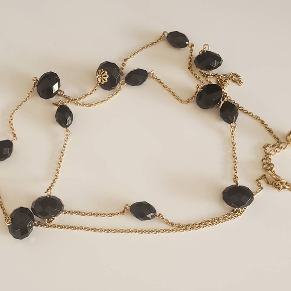 Kate Spade Long Station Necklace Gold Plated with Black Rondelle Style Beads - Picture 5 of 6